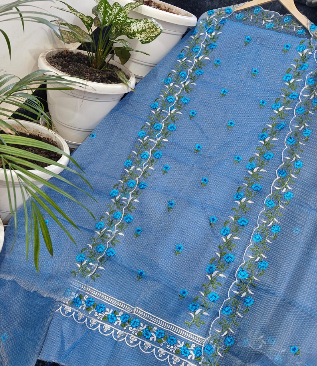 Pure Kota Doriya unstitched suit with embroidery work