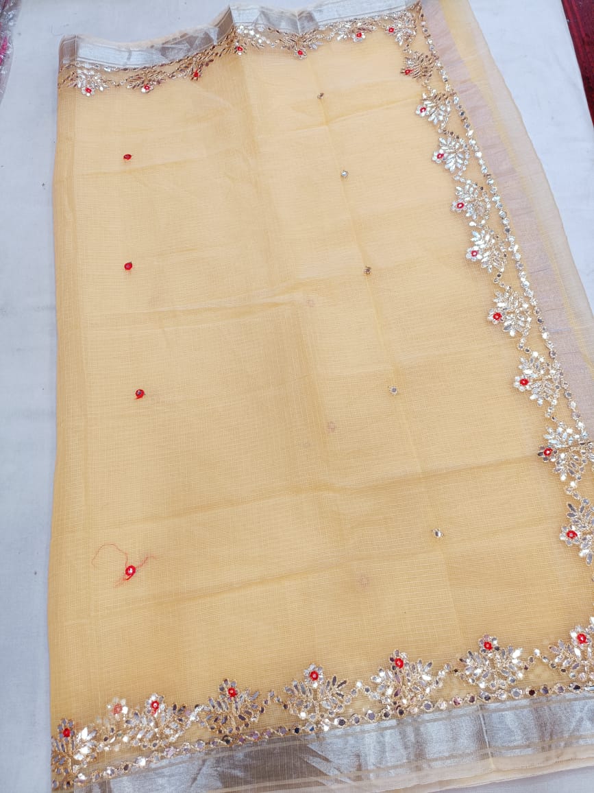 Kota Doria Saree With Gota Patti Work