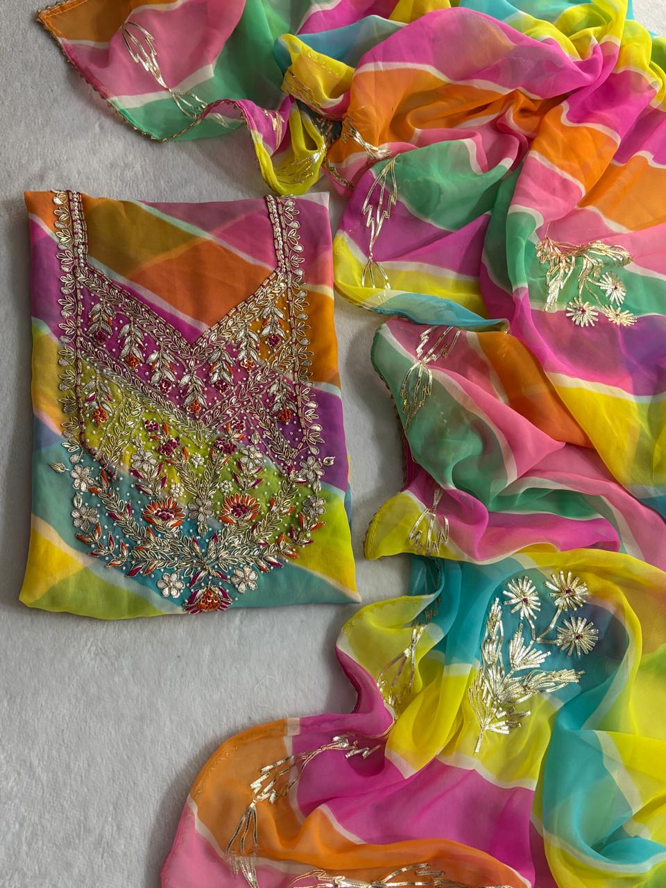 Pure Soft Georgette unstitched suit Zardogi Work With Dupatta