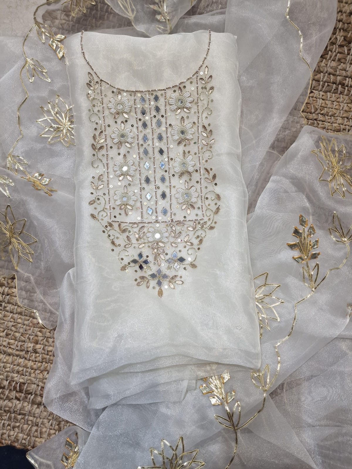 Pure Organza unstitched Suit With Gota Pati Work Dupatta