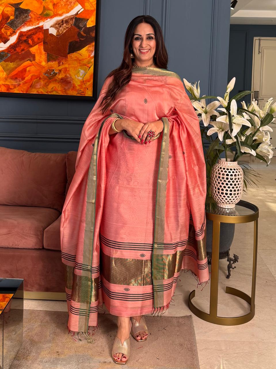 Pure Maheswari Silk Cotton Handwoven Unstitch Suit