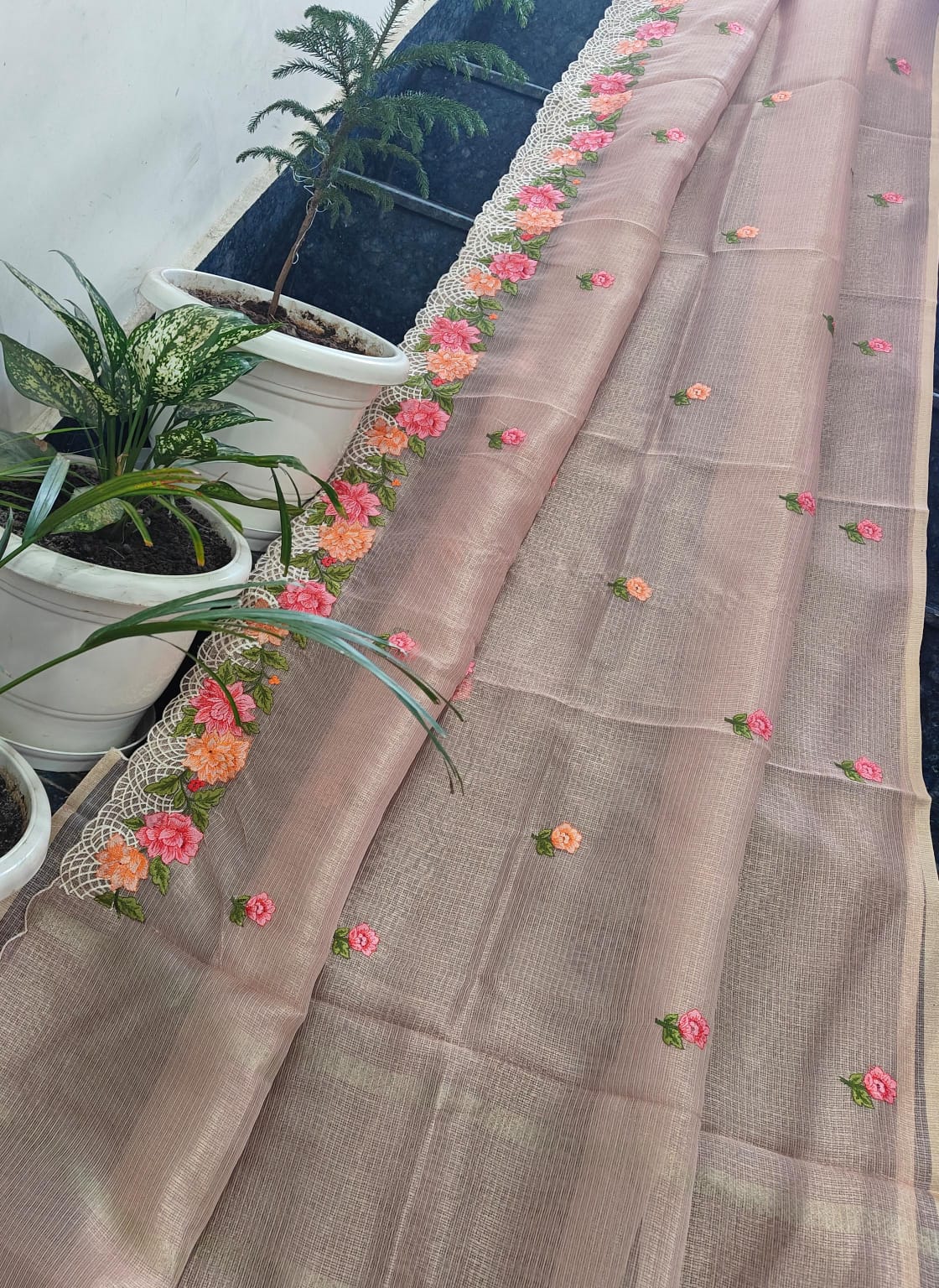 Kota Doria Saree With Tissue Kota Weaving Work