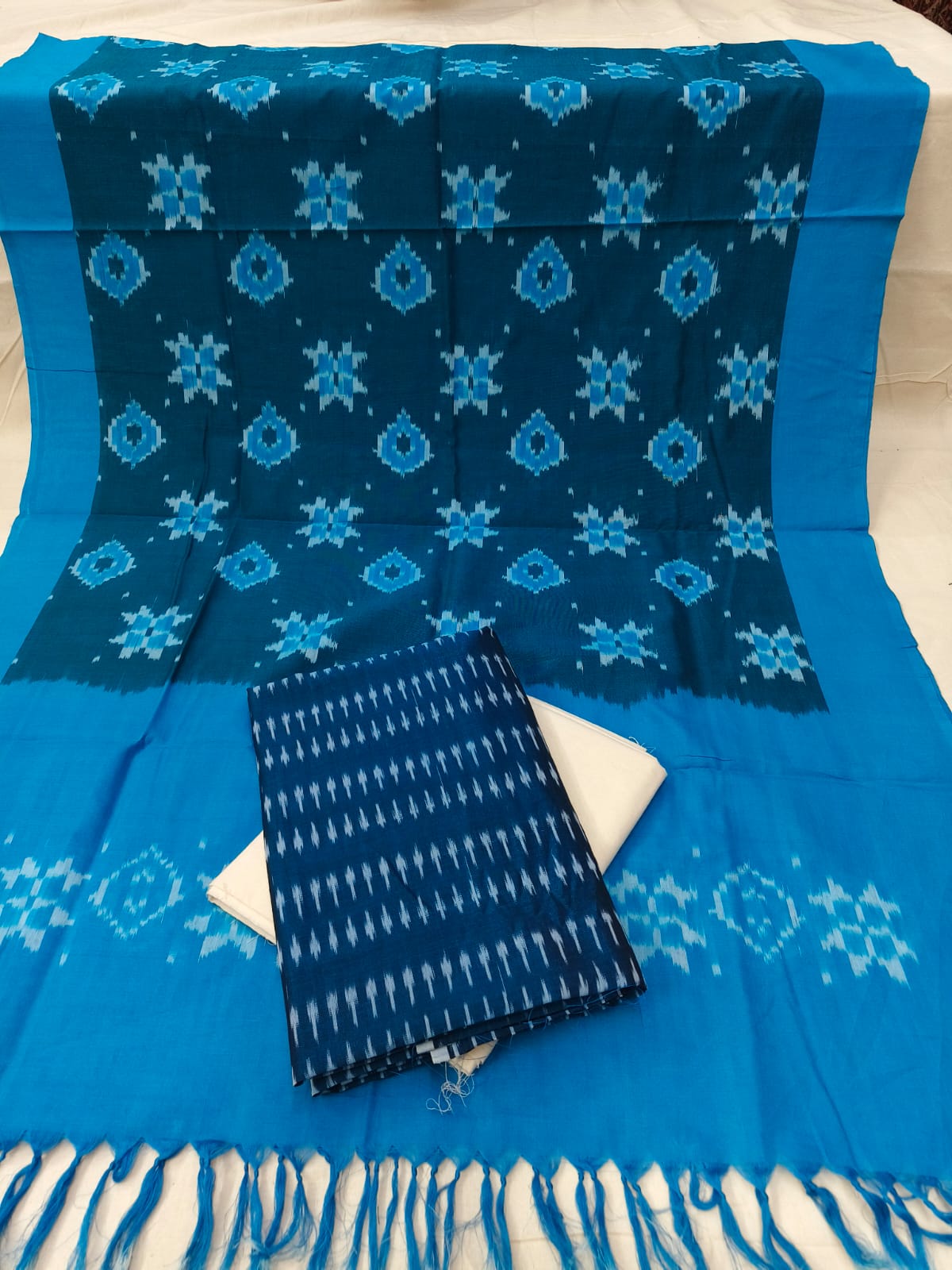 Pure Mercerised Cotton Doubel Ikkat Unstitched Suit With Mercerised Ikkat Cotton Dupatta