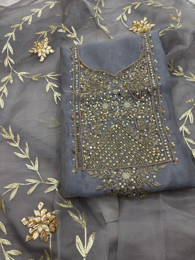 Pure Organza unstitched suit Zardogi Work With Gota lace Dupatta