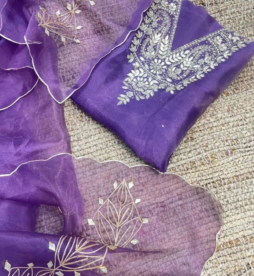 Pure Organza unstitched Suit With Gota Pati Work Dupatta