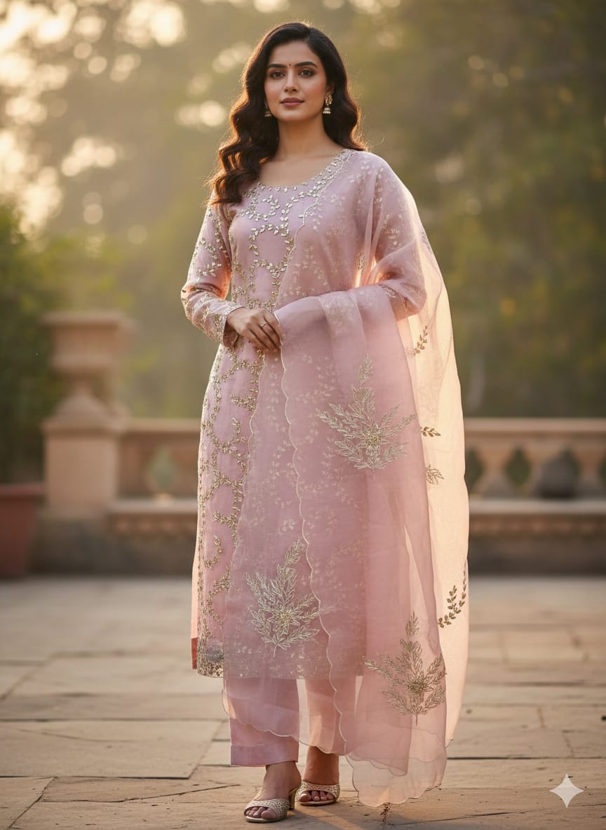 Pure Organza unstitched Suit With Gota Pati Work Dupatta
