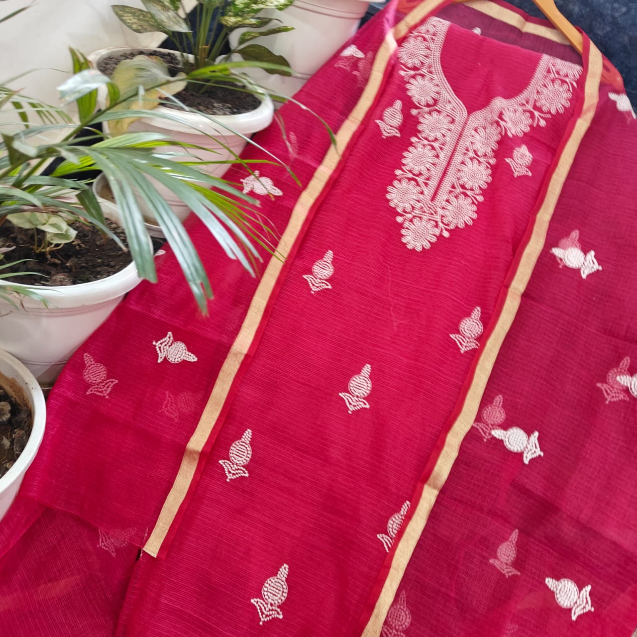 Pure Kota Doriya unstitched suit with embroidery work