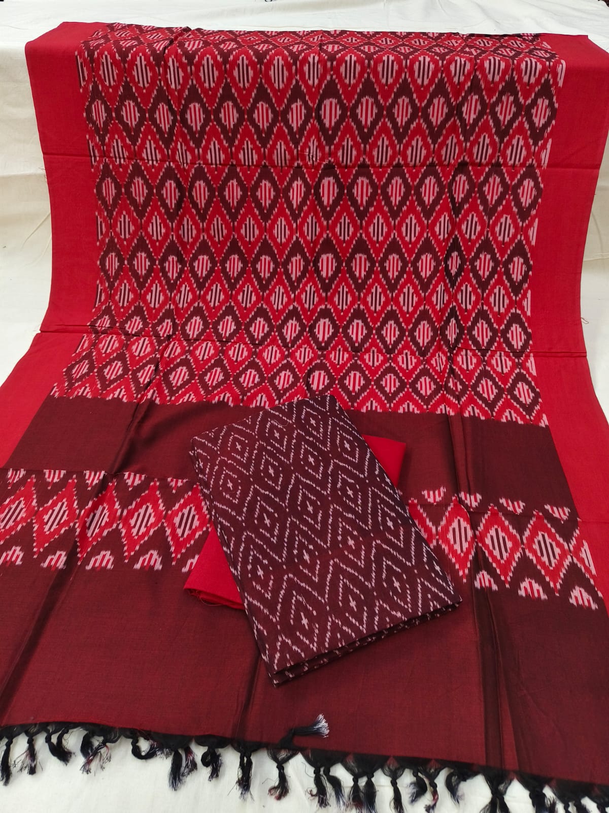 Pure Mercerised Cotton Doubel Ikkat Unstitched Suit With Mercerised Ikkat Cotton Dupatta