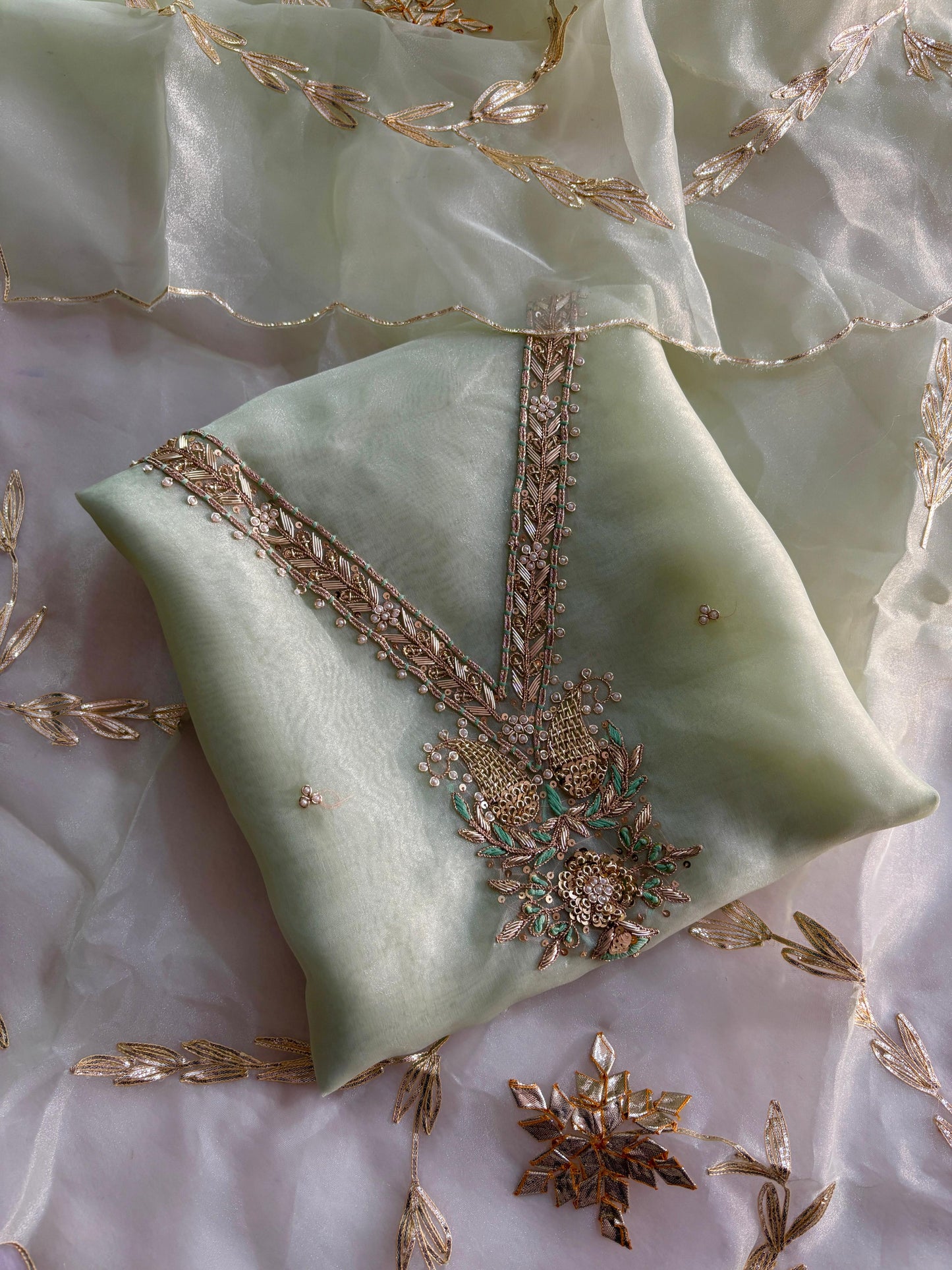 Pure Organza unstitched Suit With Gota Pati Work Dupatta