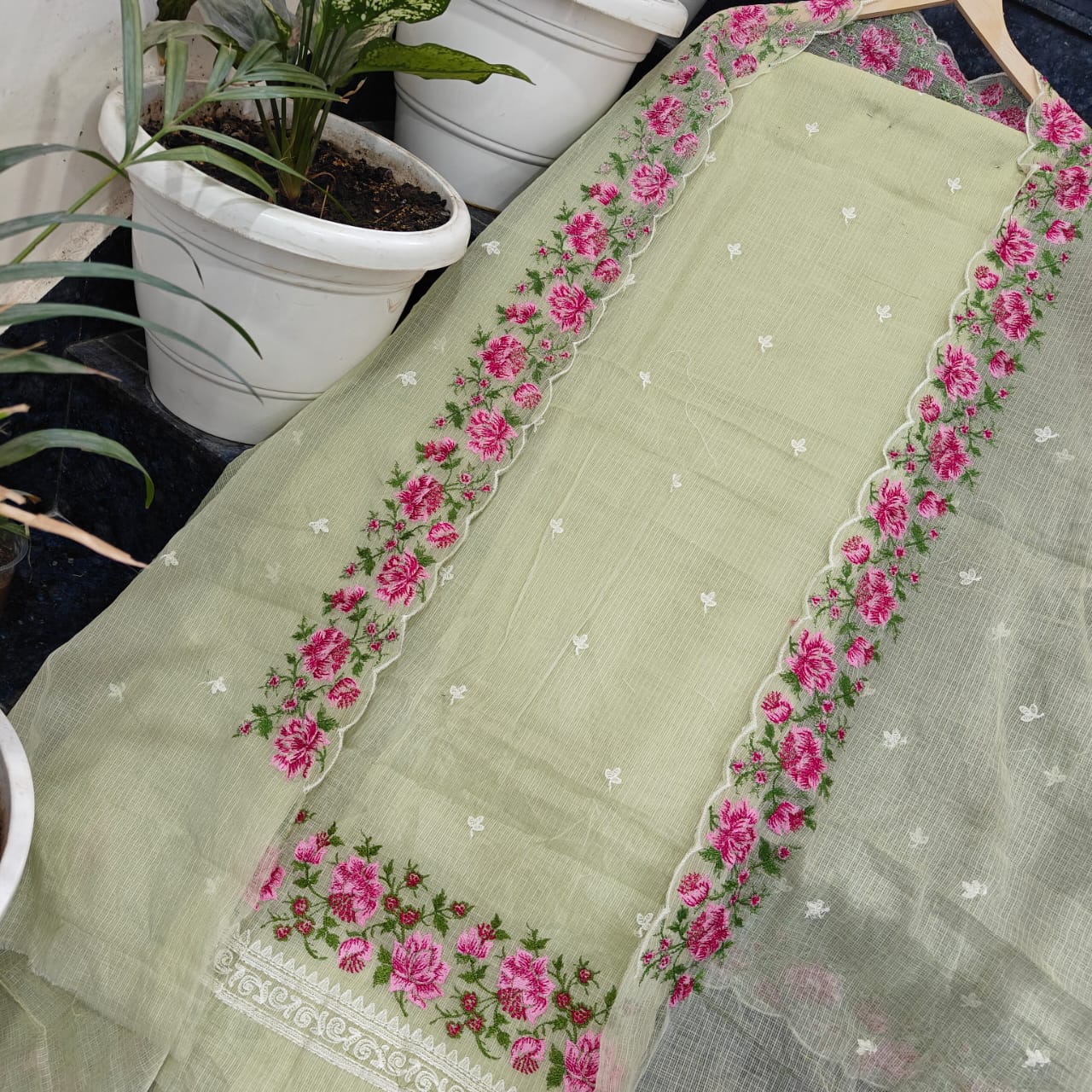 Pure Kota Doriya Unstitched Suit With Embroidery Work