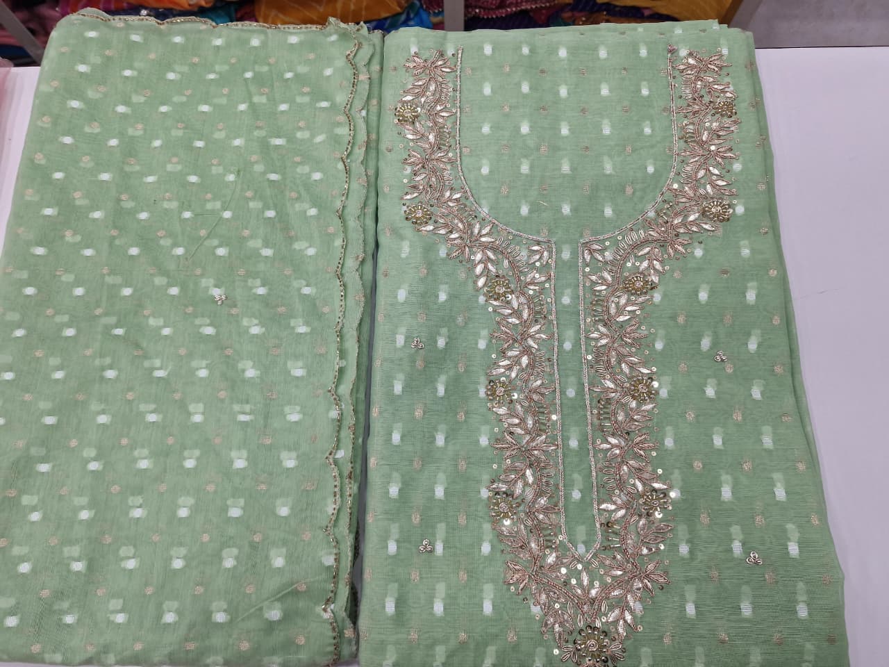 Premium Banarsi Booti Chanderi Silk Unstitched Suit With dupatta