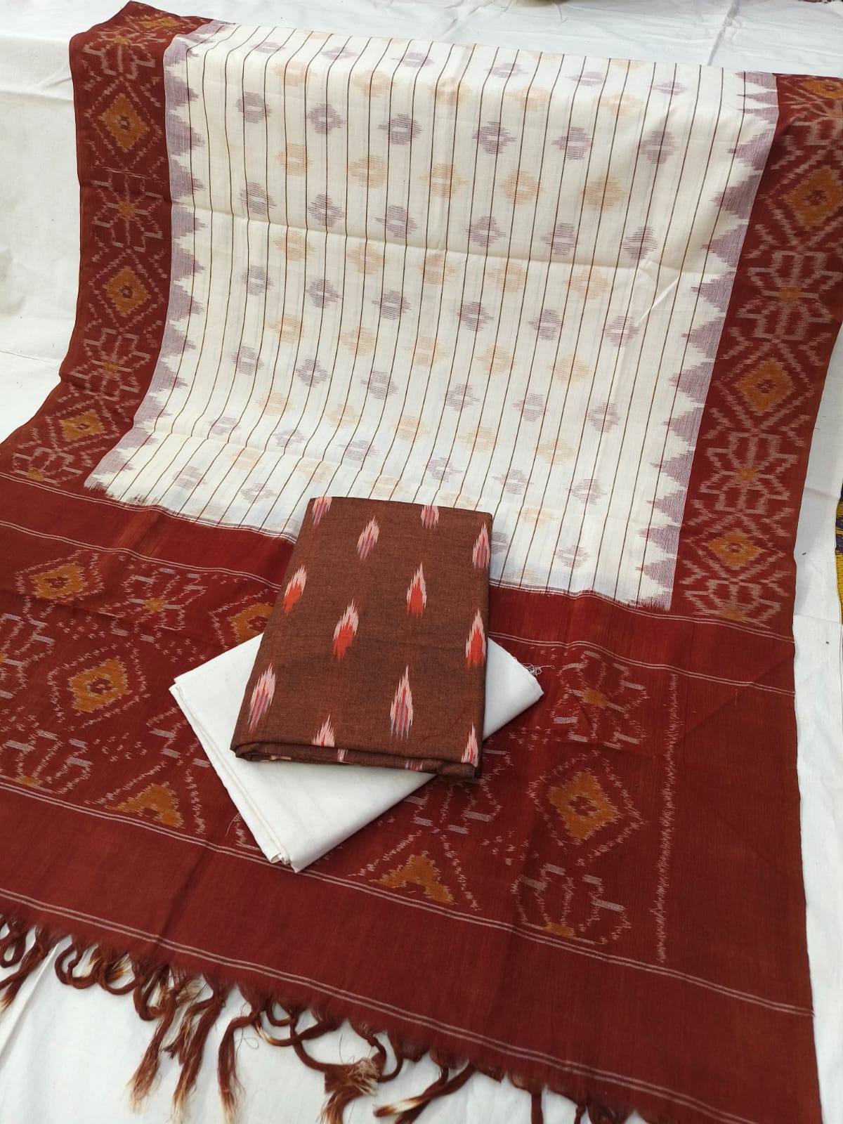 Pure Cotton Doubel Ikkat Unstitched Suit With Ikkat Cotton Dupatta