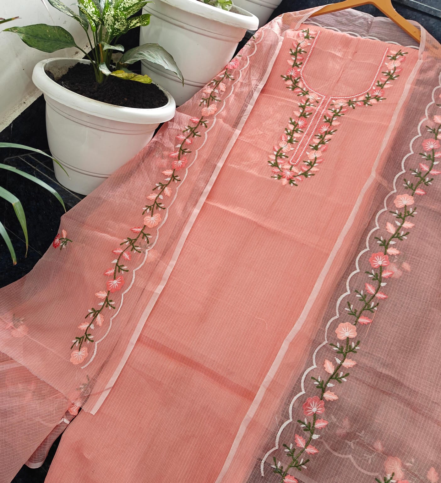 Pure Kota Doriya unstitched suit with embroidery work