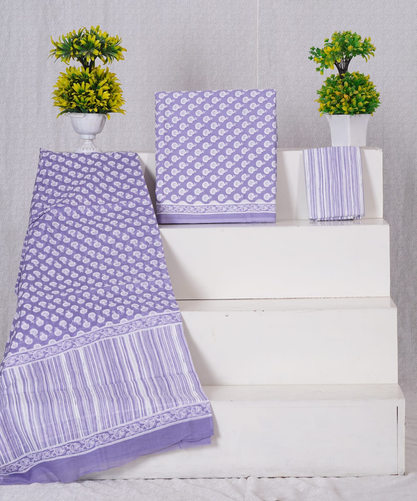 Pure Cotton Hand Block Print Unstitched Suit With Mul Cotton Dupatta.