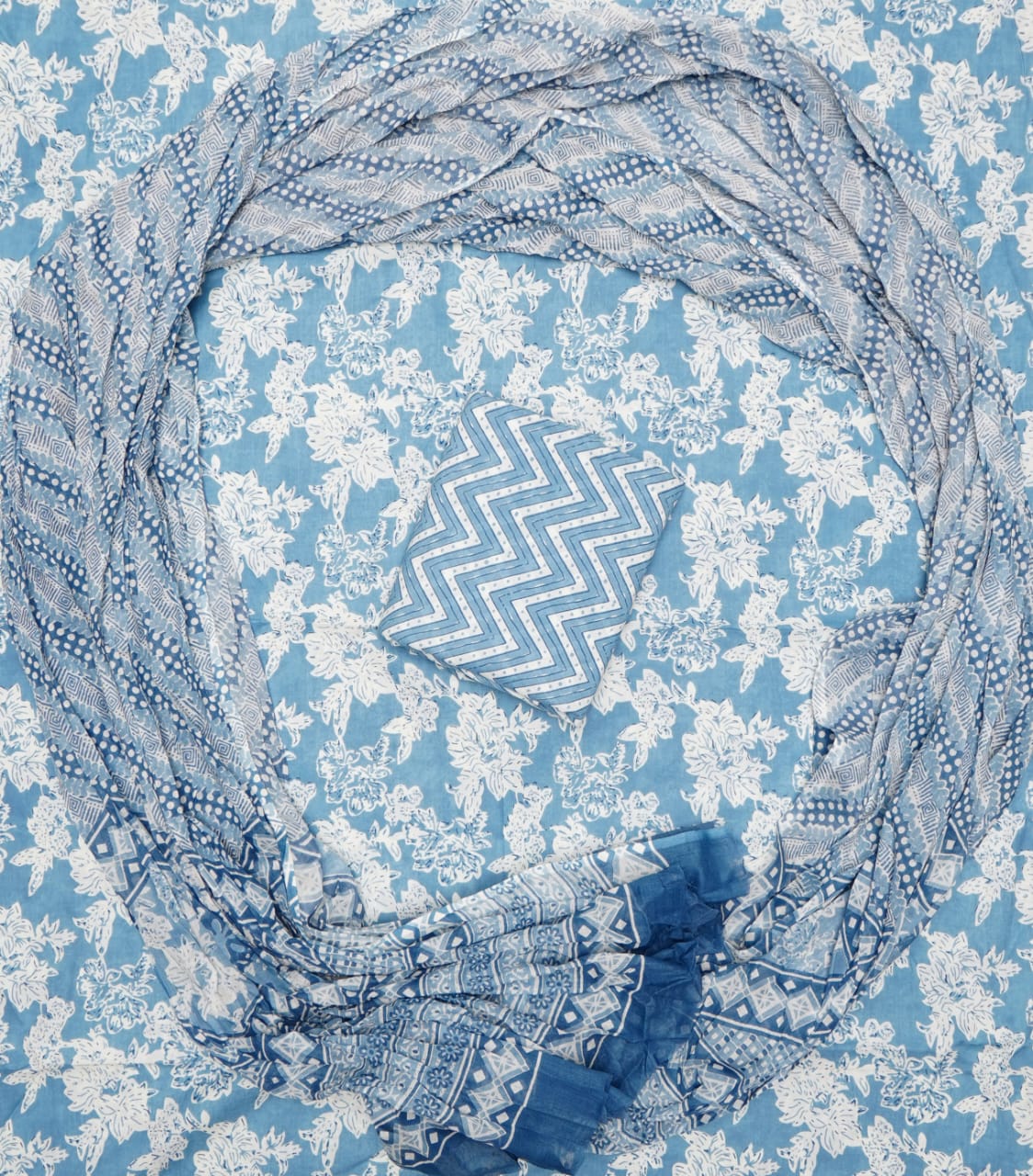 Pure Cotton Hand Block Print Unstitched Suit With Mul Cotton Dupatta.