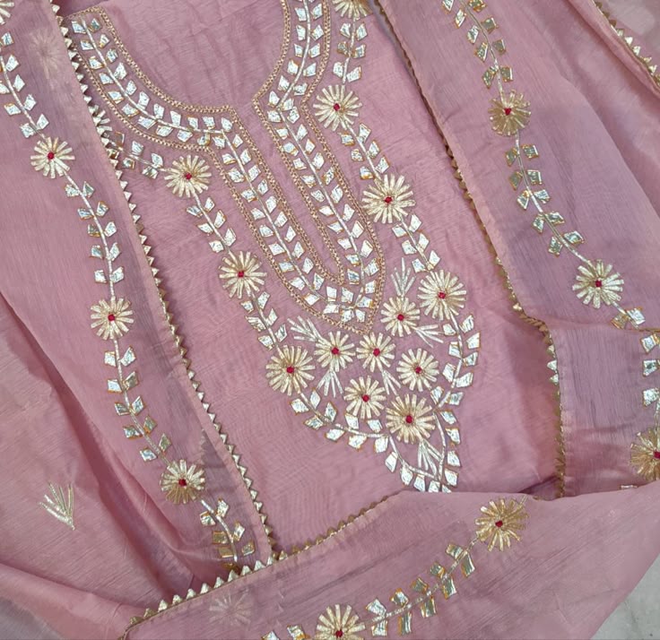Premium Chanderi Silk Kacha Patti Work Unstitched Suit With dupatta