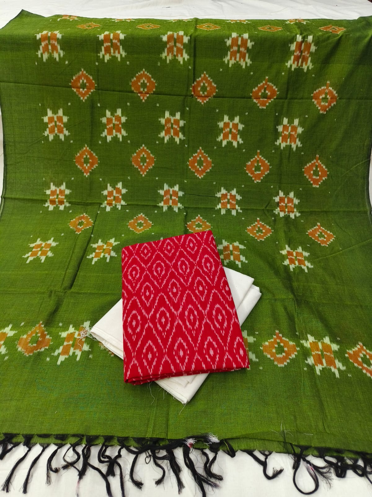 Pure Mercerised Cotton Doubel Ikkat Unstitched Suit With Mercerised Ikkat Cotton Dupatta
