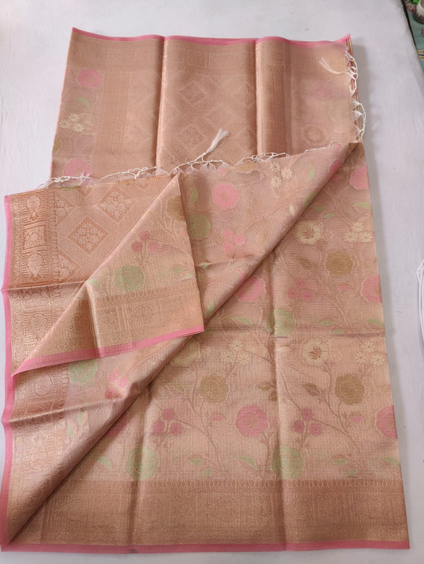 Pure Kota Doriya Tissue By Tissue Floral Jaal  Zari Work Saree With Heavy Work Blouse .