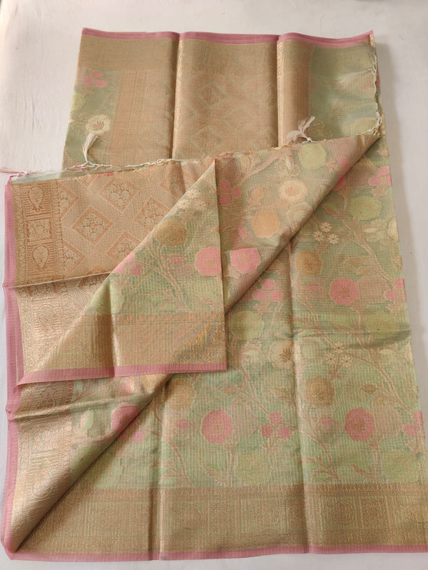 Pure Kota Doriya Tissue By Tissue Floral Jaal  Zari Work Saree With Heavy Work Blouse .