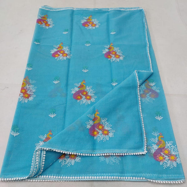 Pure Kota Doriya Cotton Embroidery Work Saree With Blouse