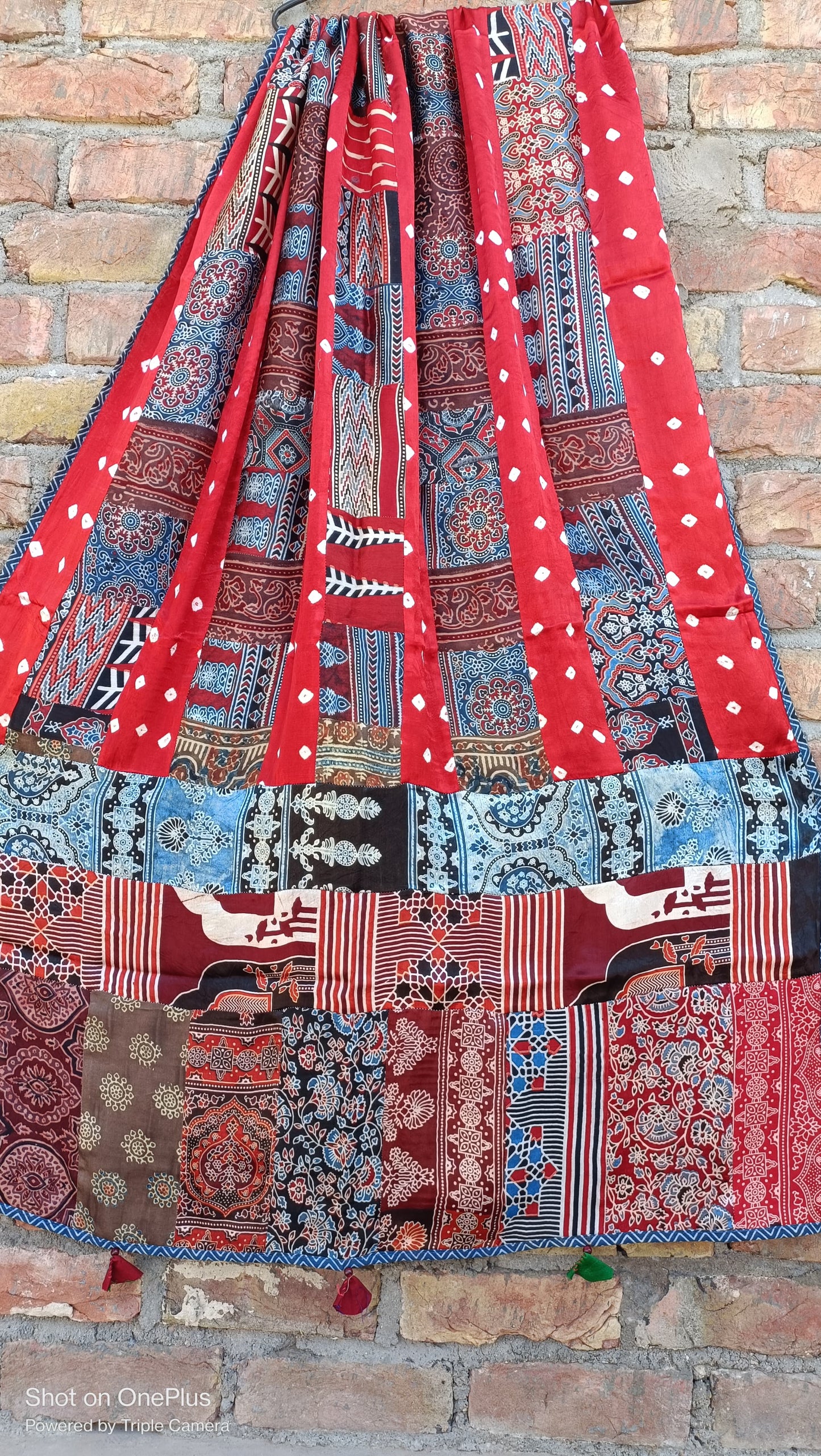 Modal silk Azrakh print patch work dupatta