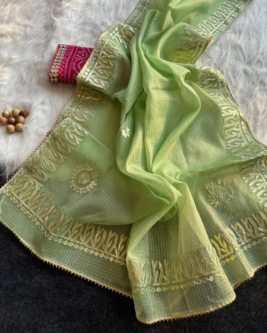Kota Doria Saree with Gota Patti Work