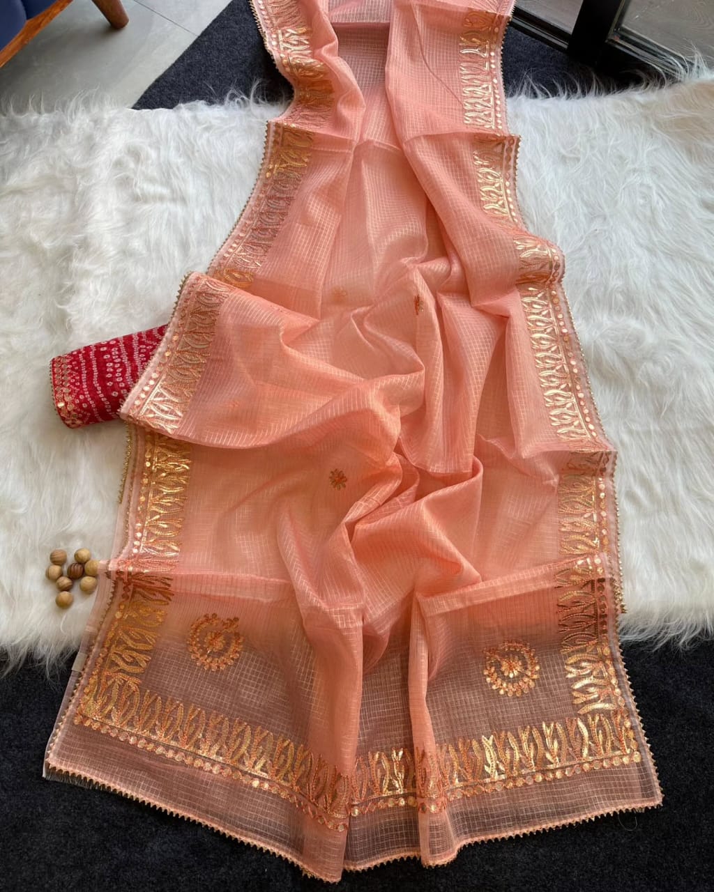 Kota Doria Saree with Gota Patti Work