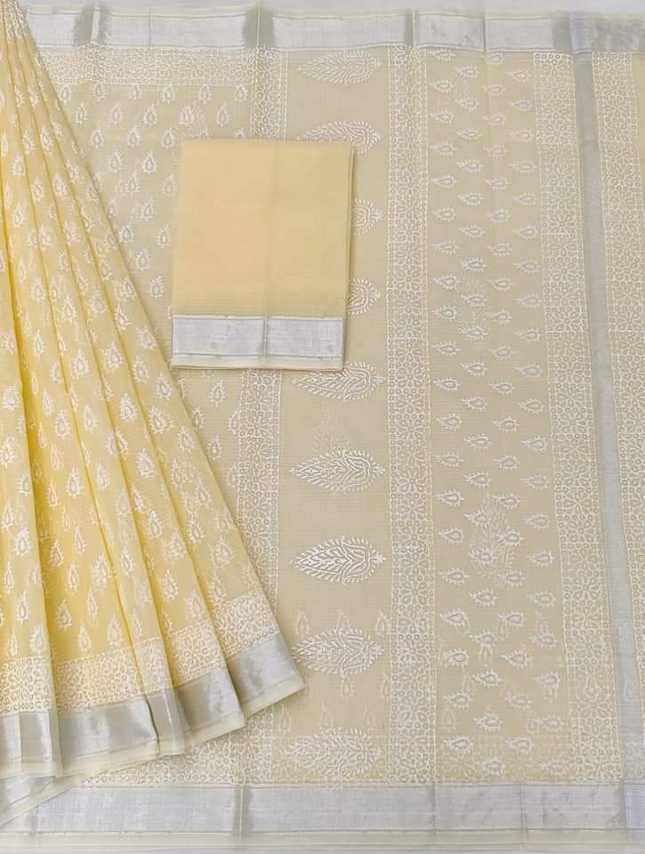 Hand Block Print Kota Doria Saree with Blouse