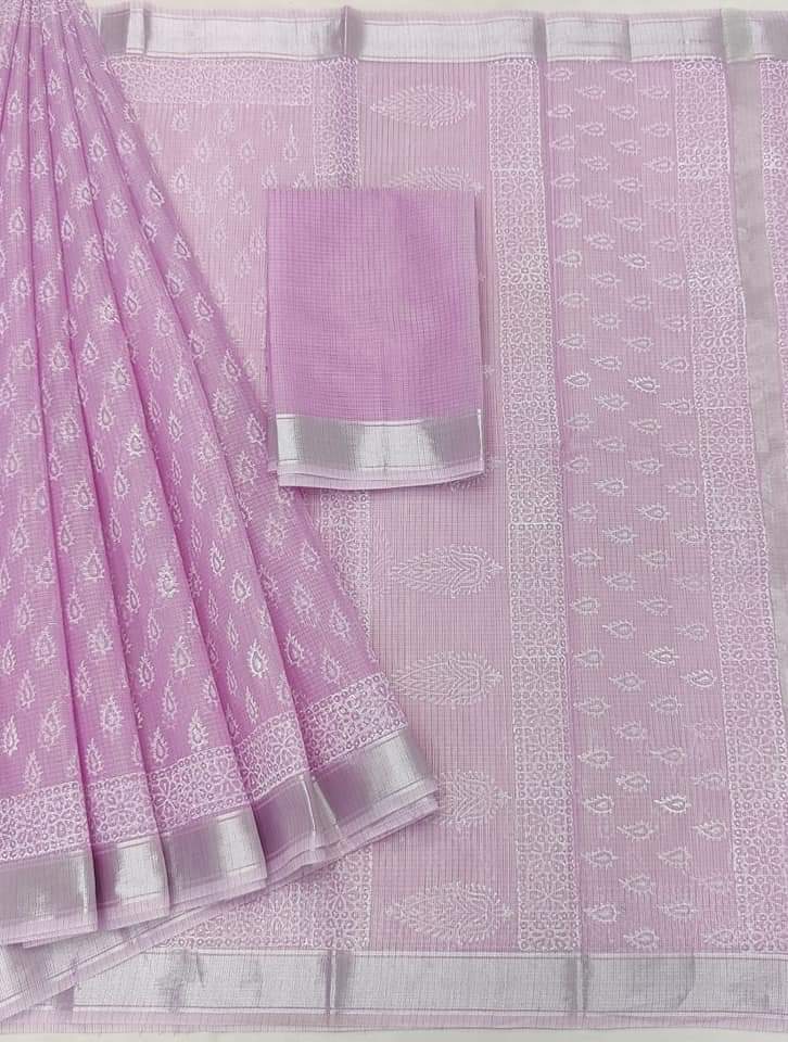 Hand Block Print Kota Doria Saree with Blouse