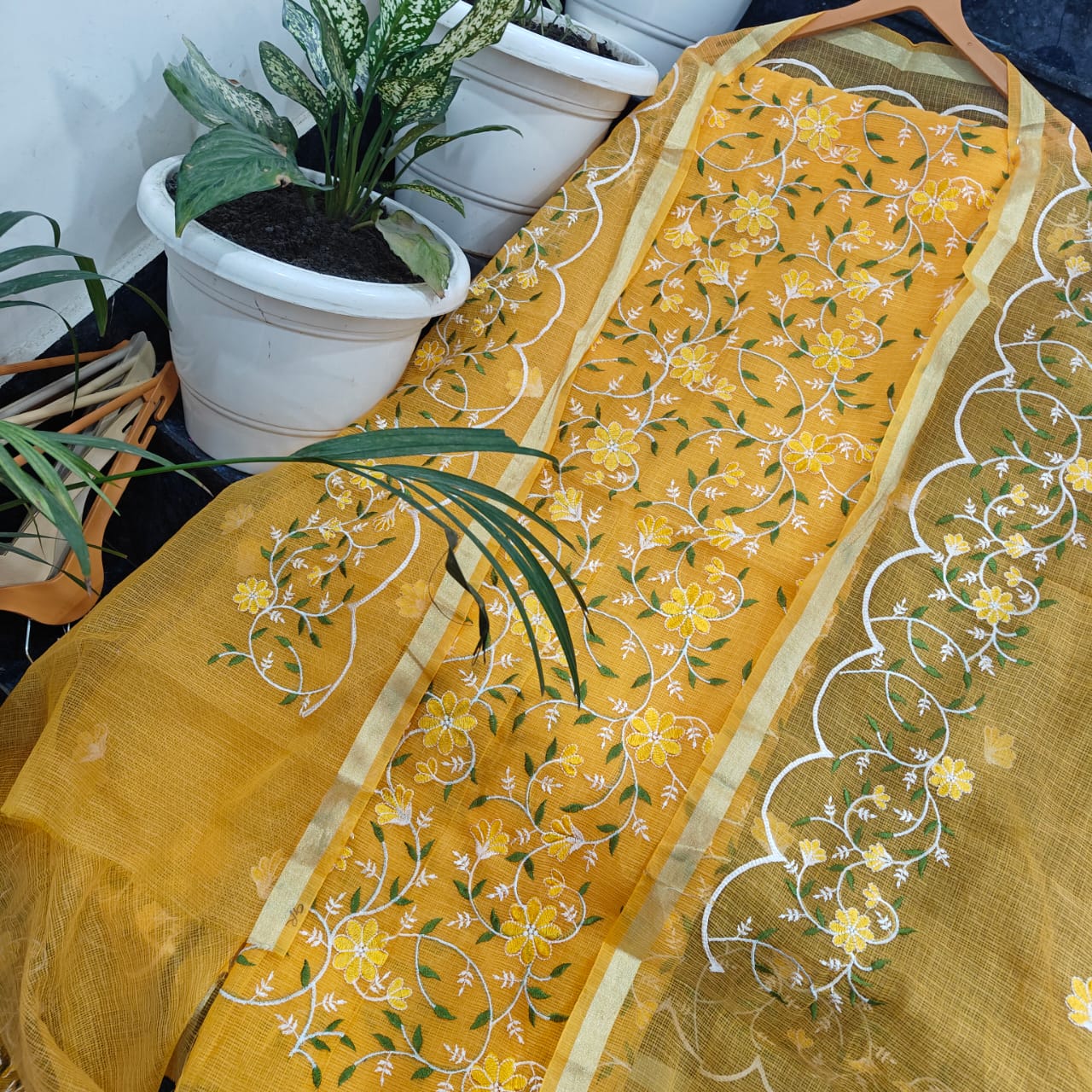 Pure Kota Doriya unstitched suit with embroidery work