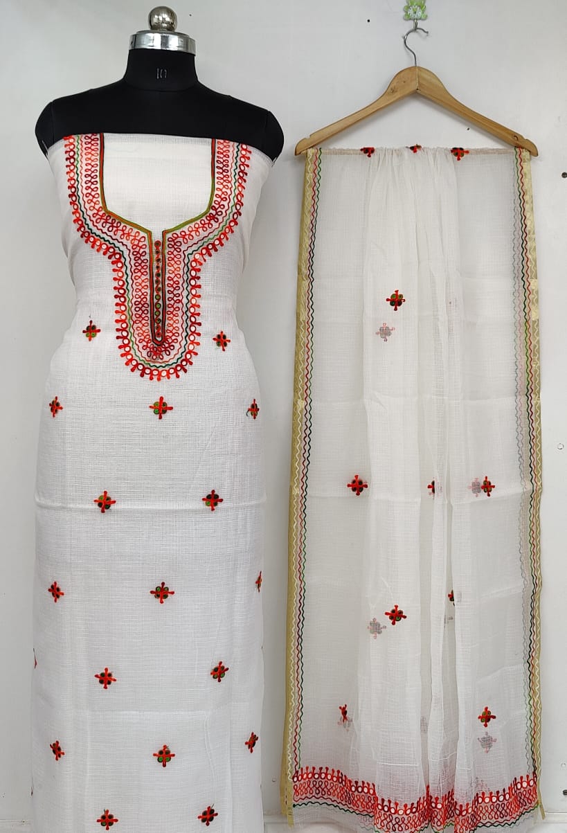Pure Kota Doriya unstitched suit with embroidery work