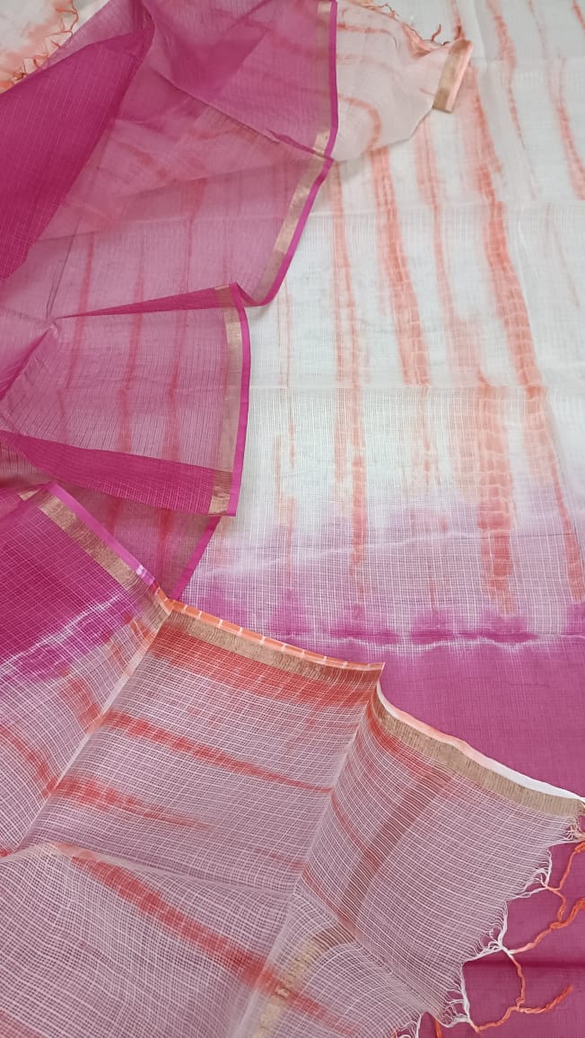 Pure Kota Doriya unstitched suit with zari line work