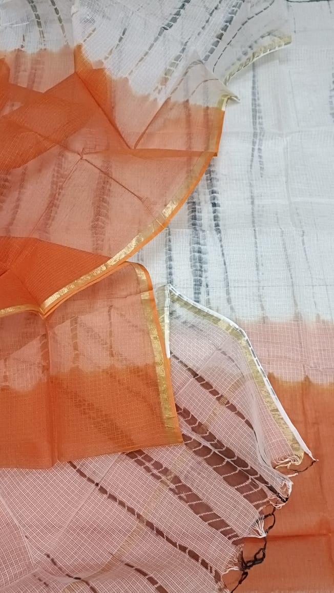 Pure Kota Doriya unstitched suit with zari line work