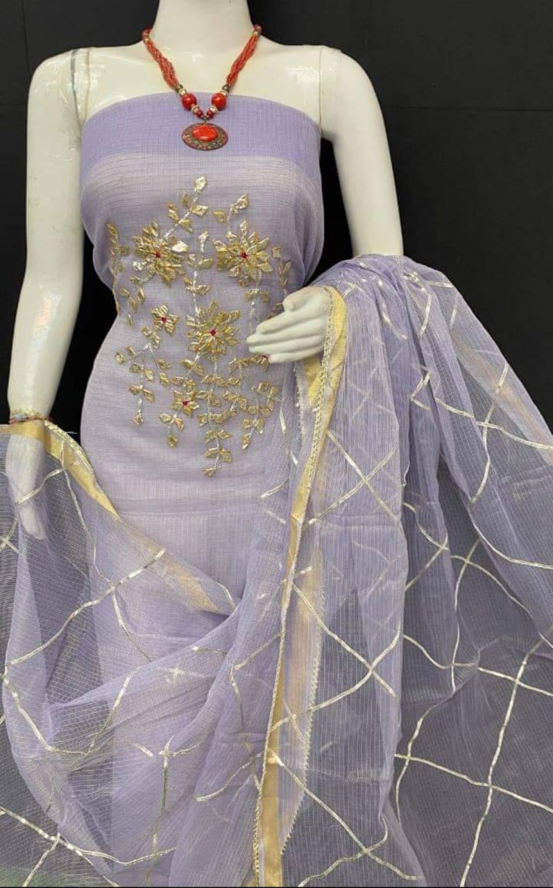 Pure Kota Doriya unstitched suit with gota patti work