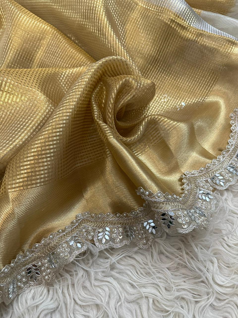 Premium tissue stripes saree With Jacquard blouse