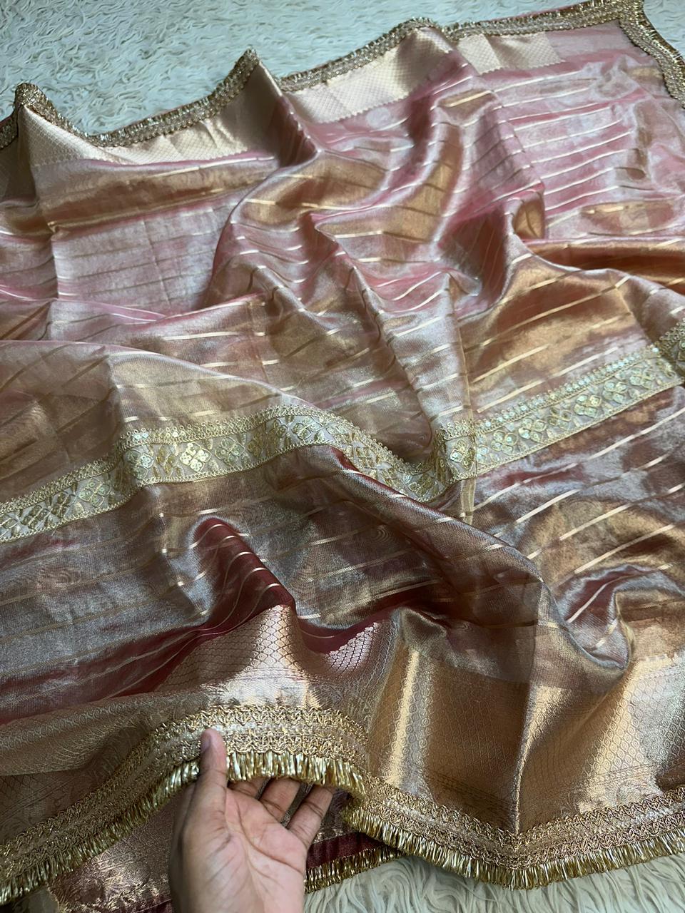 Premium tissue stripes saree With Jacquard blouse