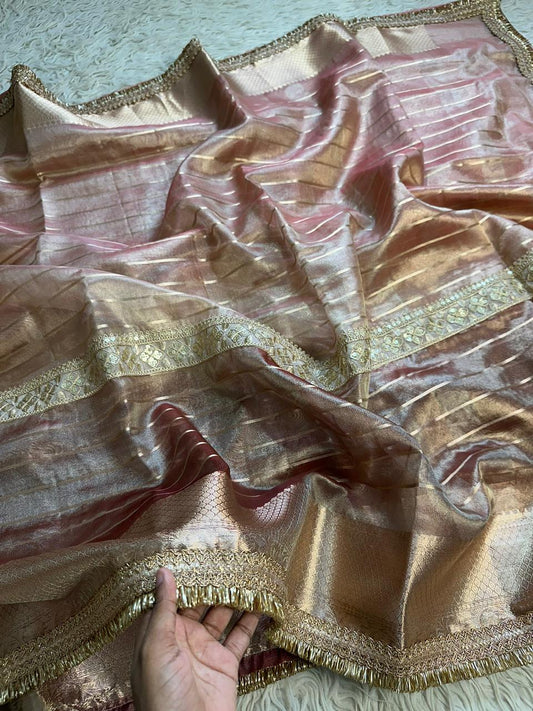 Premium tissue stripes saree With Jacquard blouse