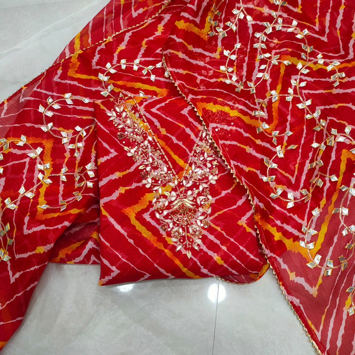 Pure Kota Doriya Lehariya Gotta Work Unstitch Suit With Lehariya Gotta Patti Work Duppata