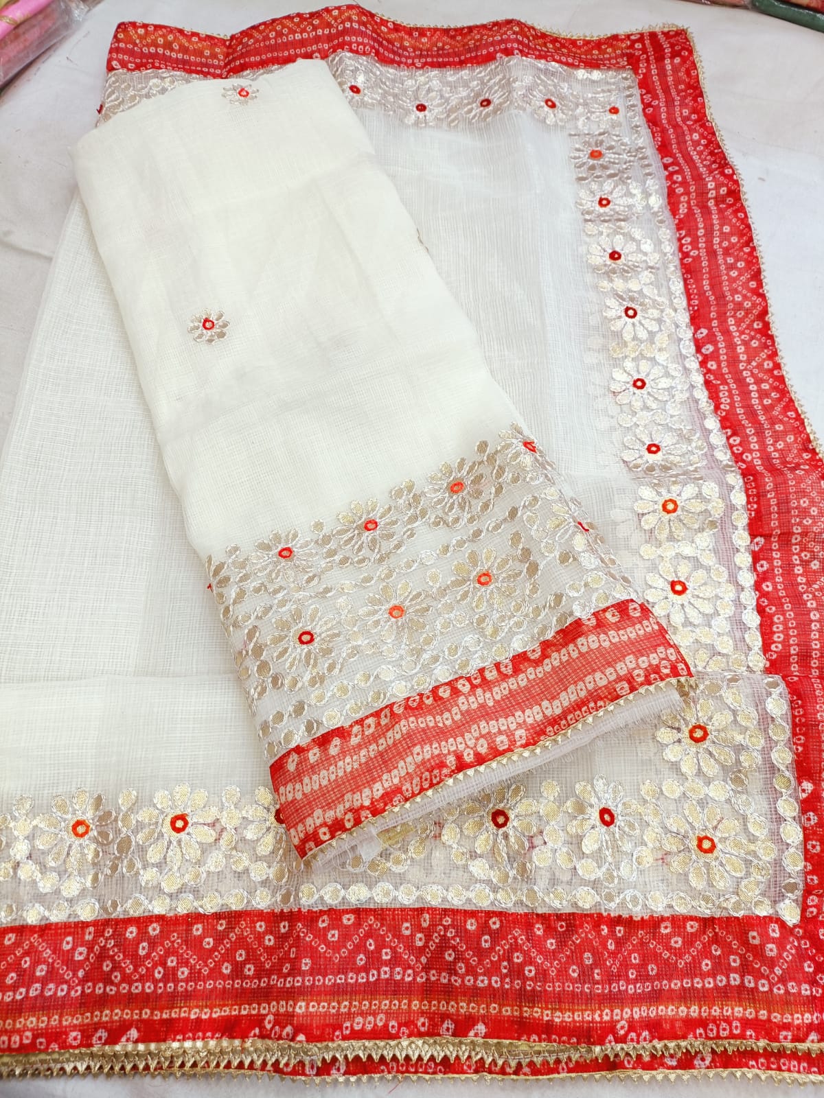 Pure Kota Doriya Gotta Patti Work Unstitched Suit .
