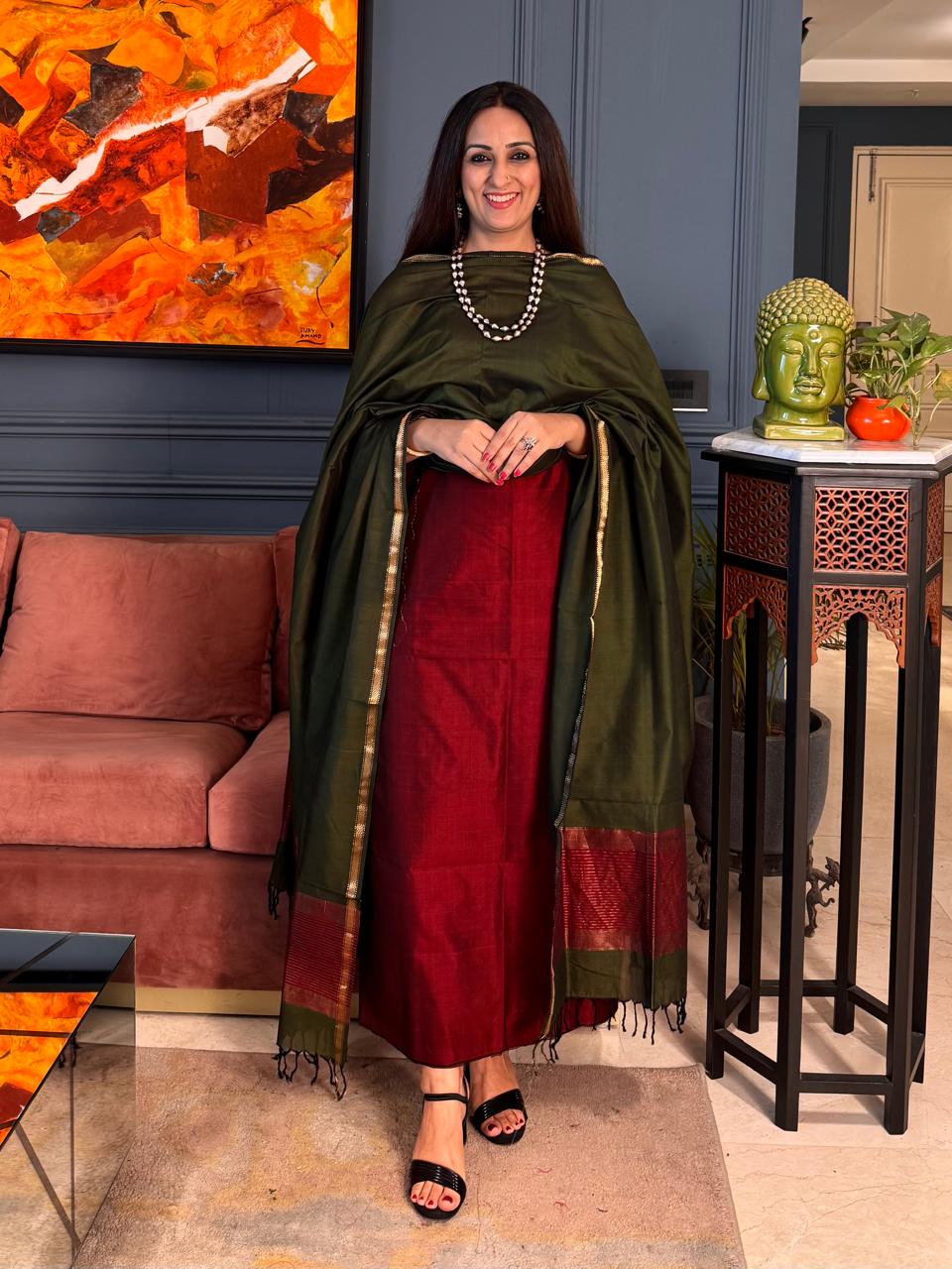 Pure Maheswari Silk Cotton Handwoven Unstitch Suit