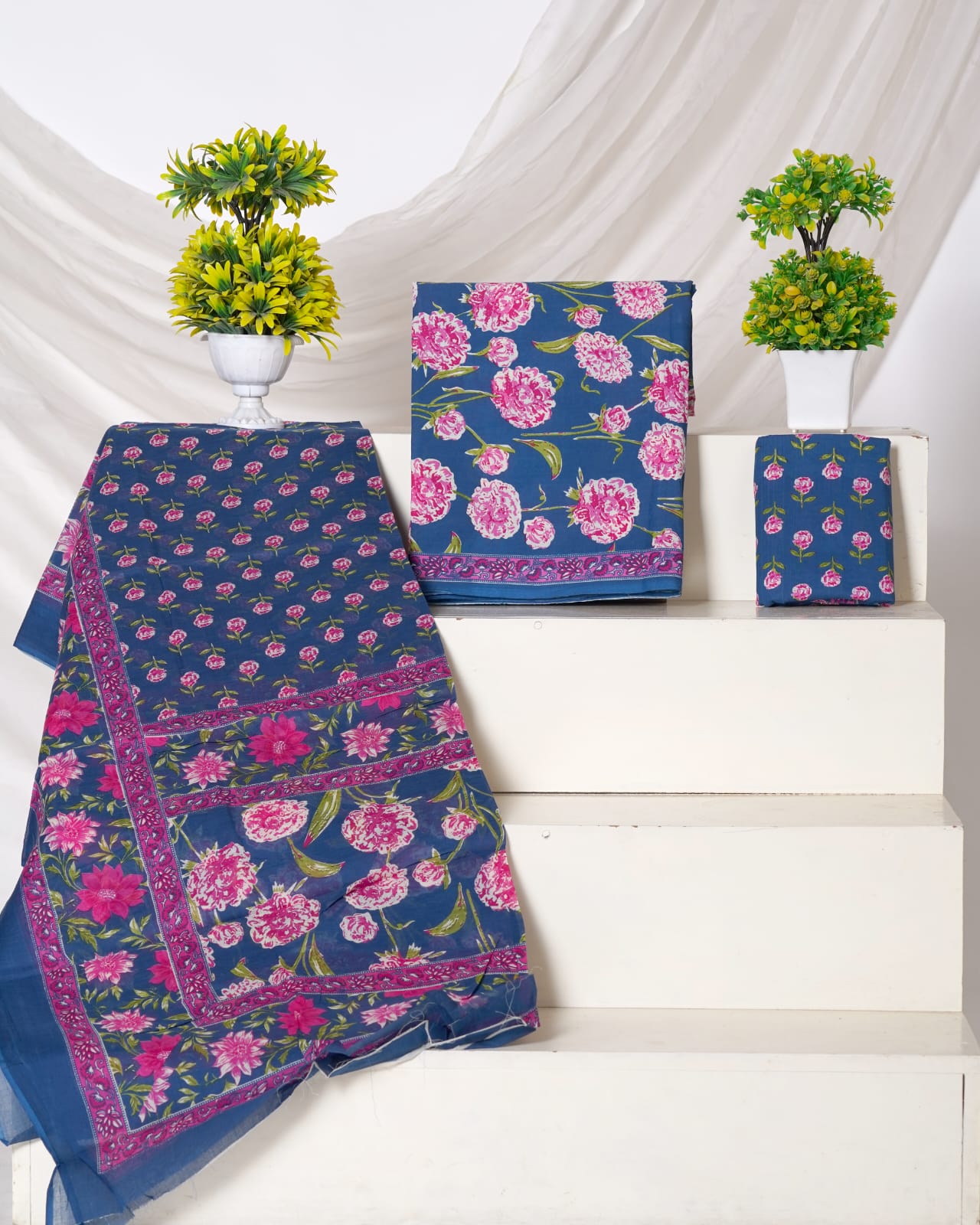 Pure Cotton Jaipuri Hand Block Print Unstitched Suit With Mul Cotton Dupatta.