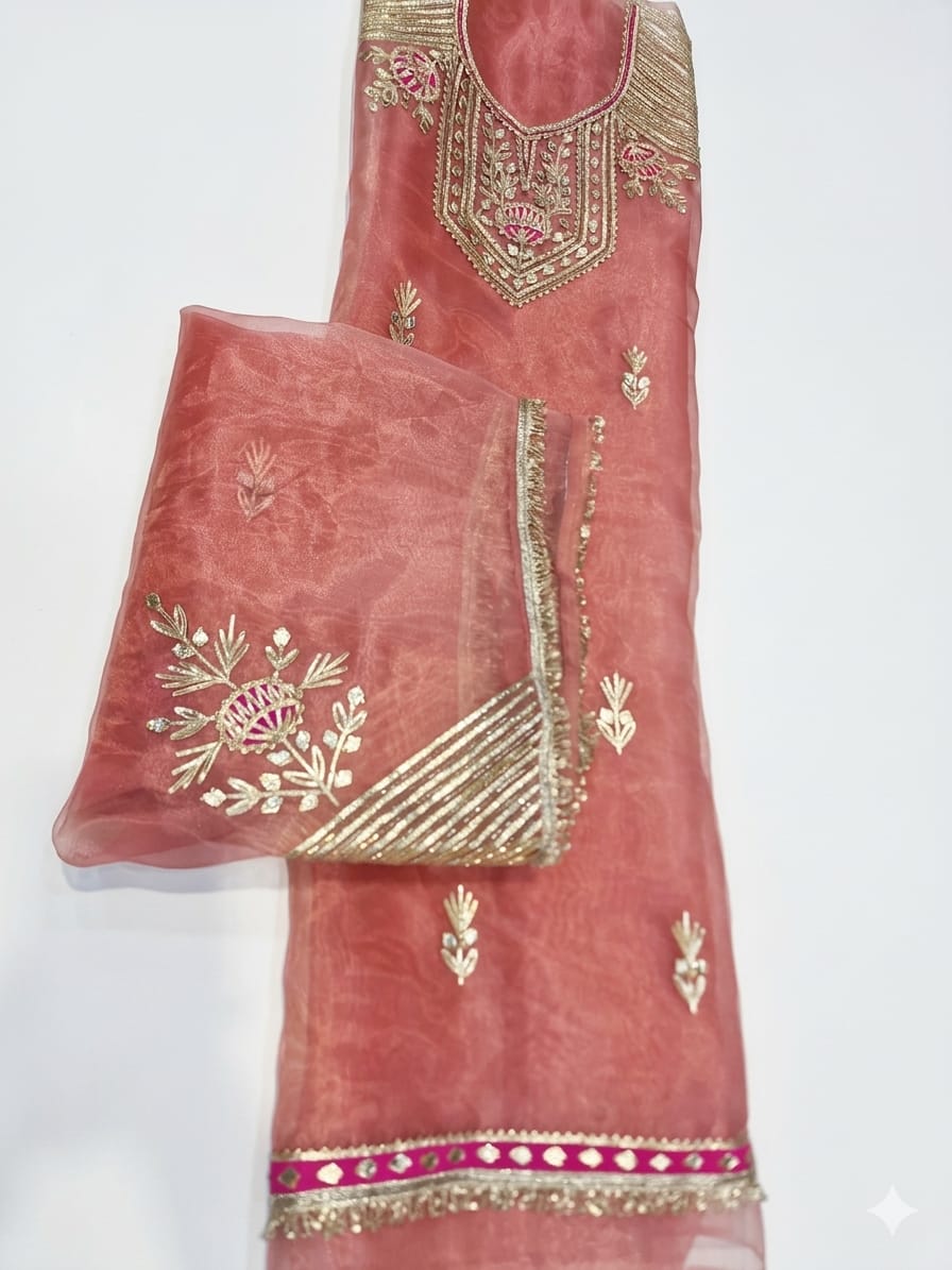 Pure Organza unstitched Suit With Gota Pati Work Dupatta