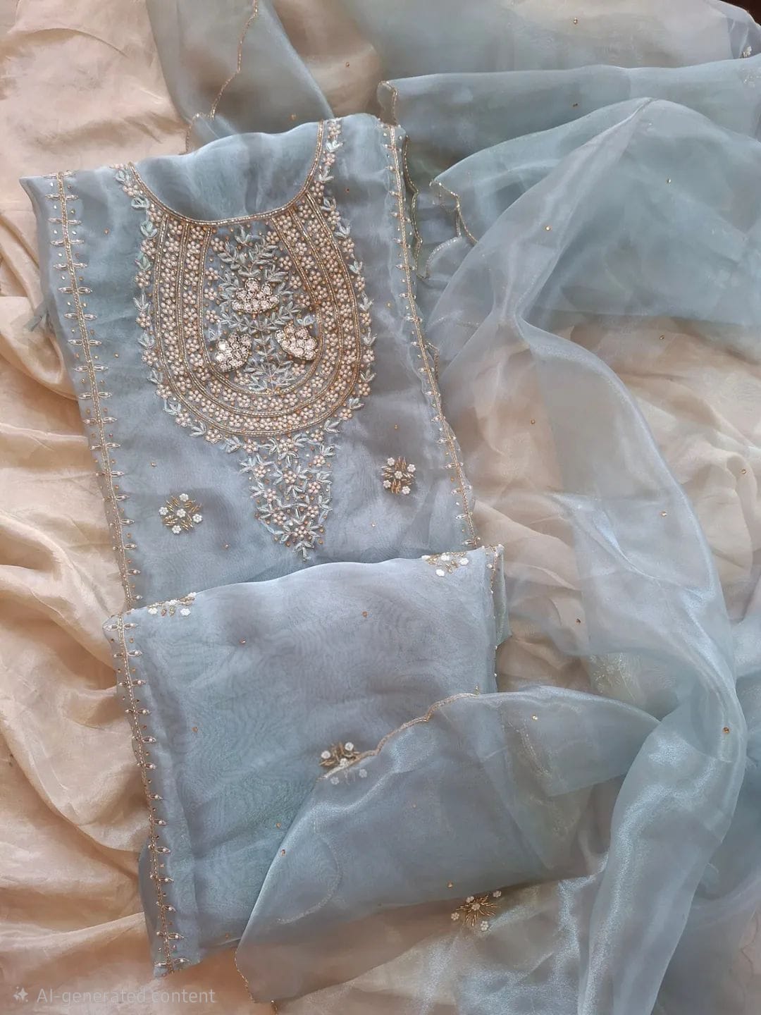 Pure Organza unstitched Suit With Gota Patti Work Dupatta