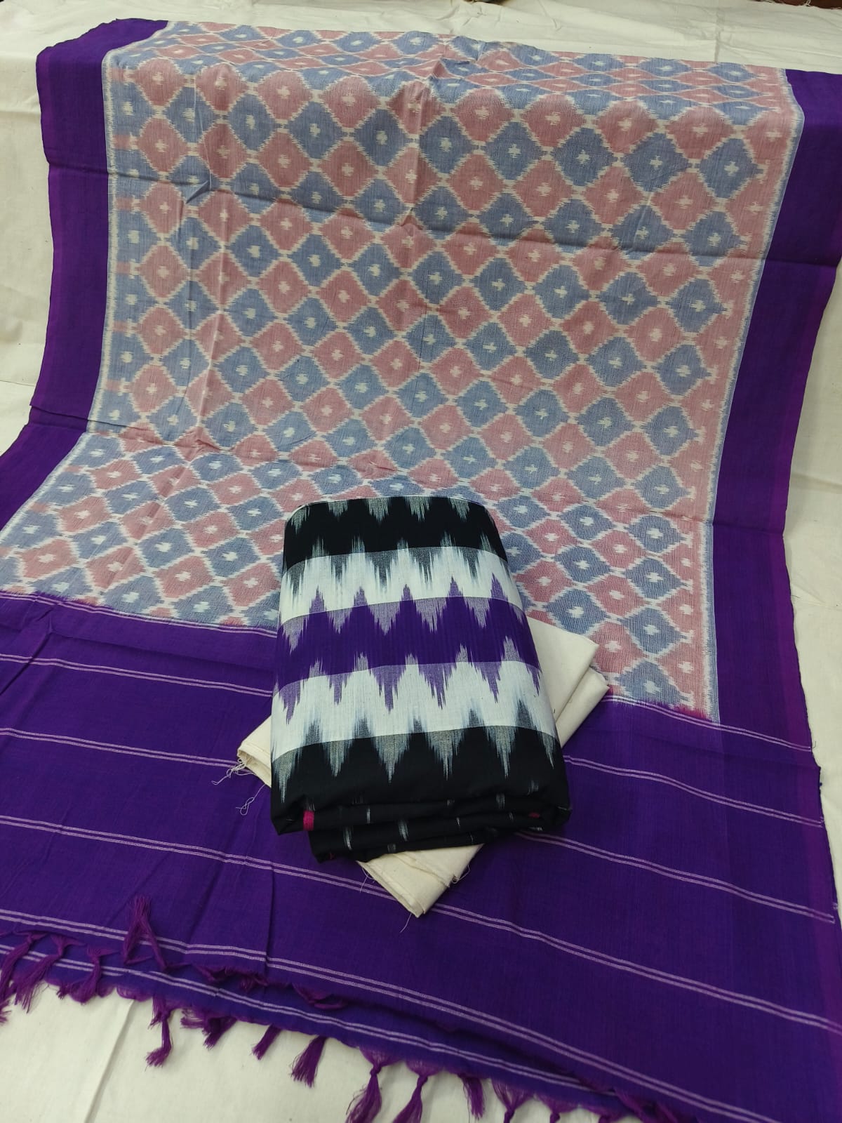 Pure Cotton Doubel Ikkat Unstitched Suit With Ikkat Cotton Dupatta