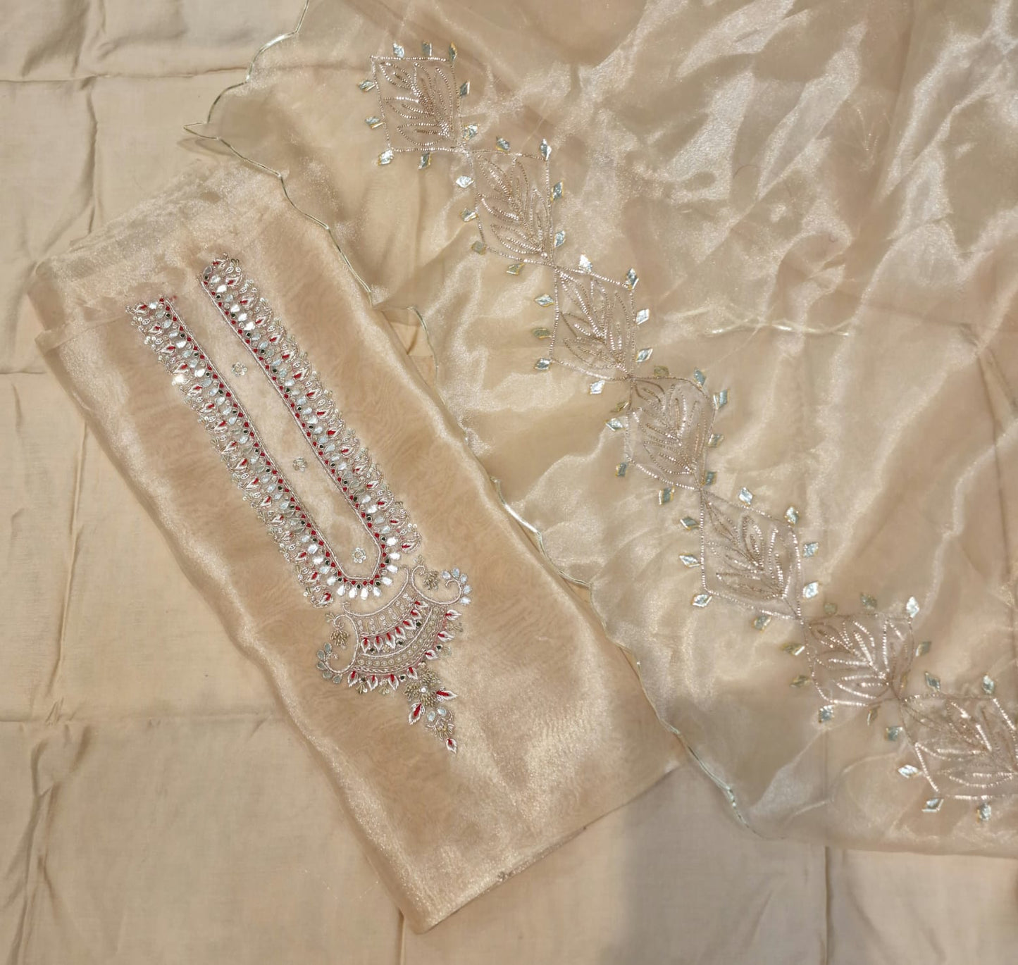 Pure Organza unstitched Suit With Gota Pati Work Dupatta