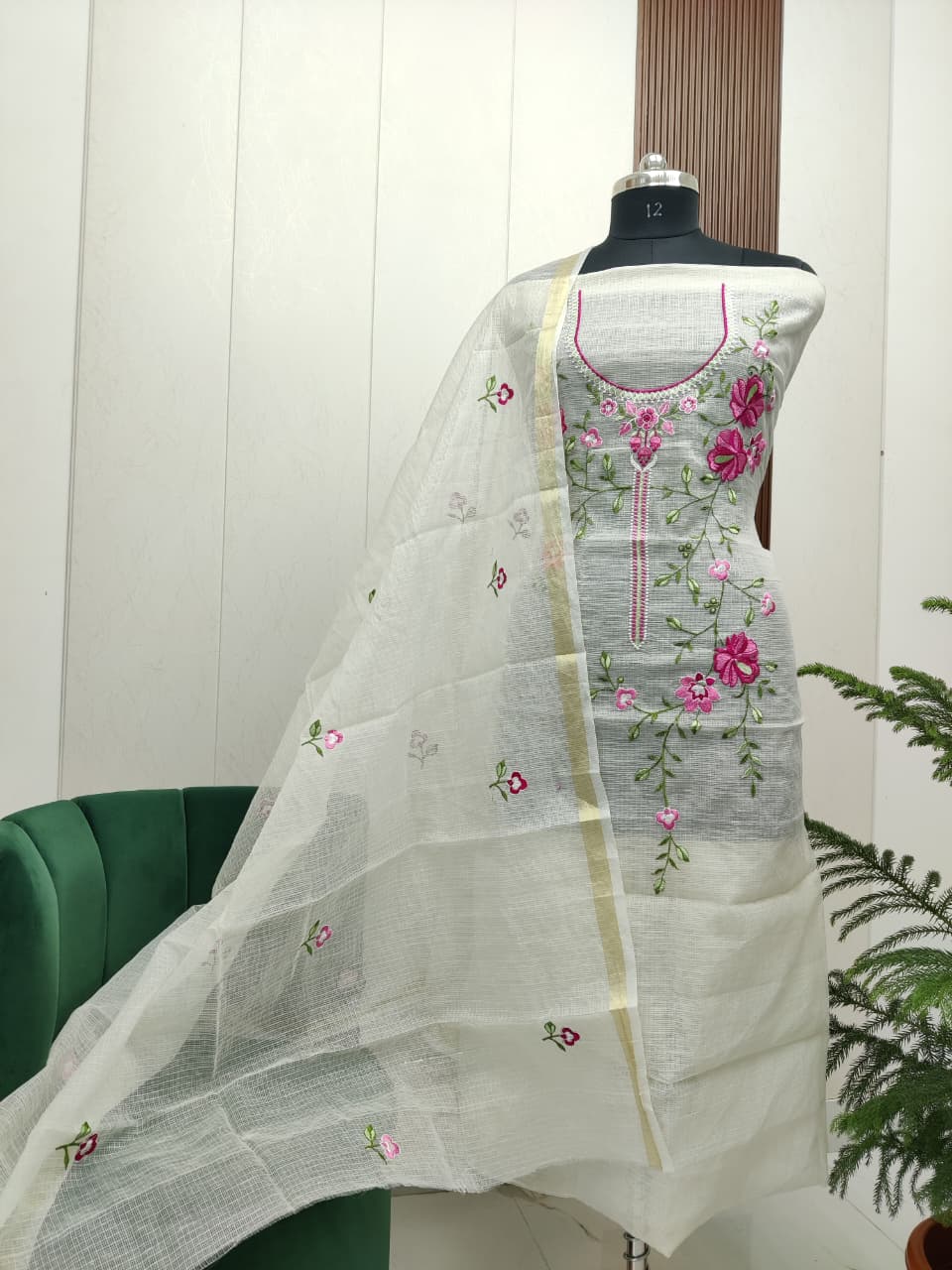 Pure Kota Doriya unstitched suit with embroidery work