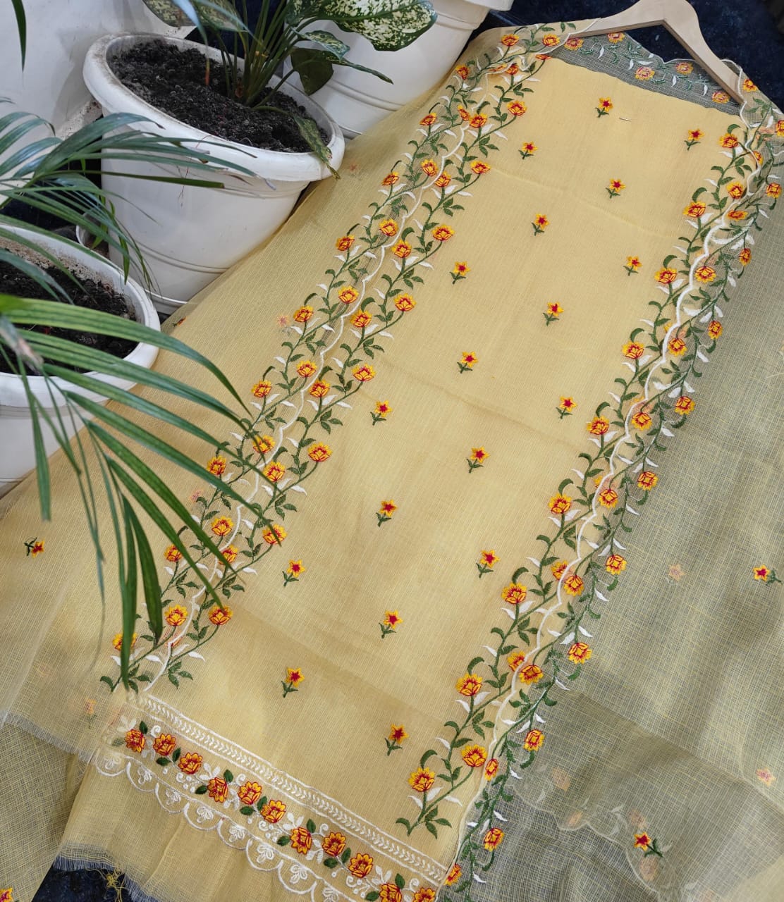 Pure Kota Doriya unstitched suit with embroidery work