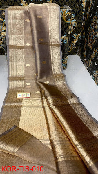 Banarasi Tissue Silk Saree With Zari Booti Weaving Designer Pallu