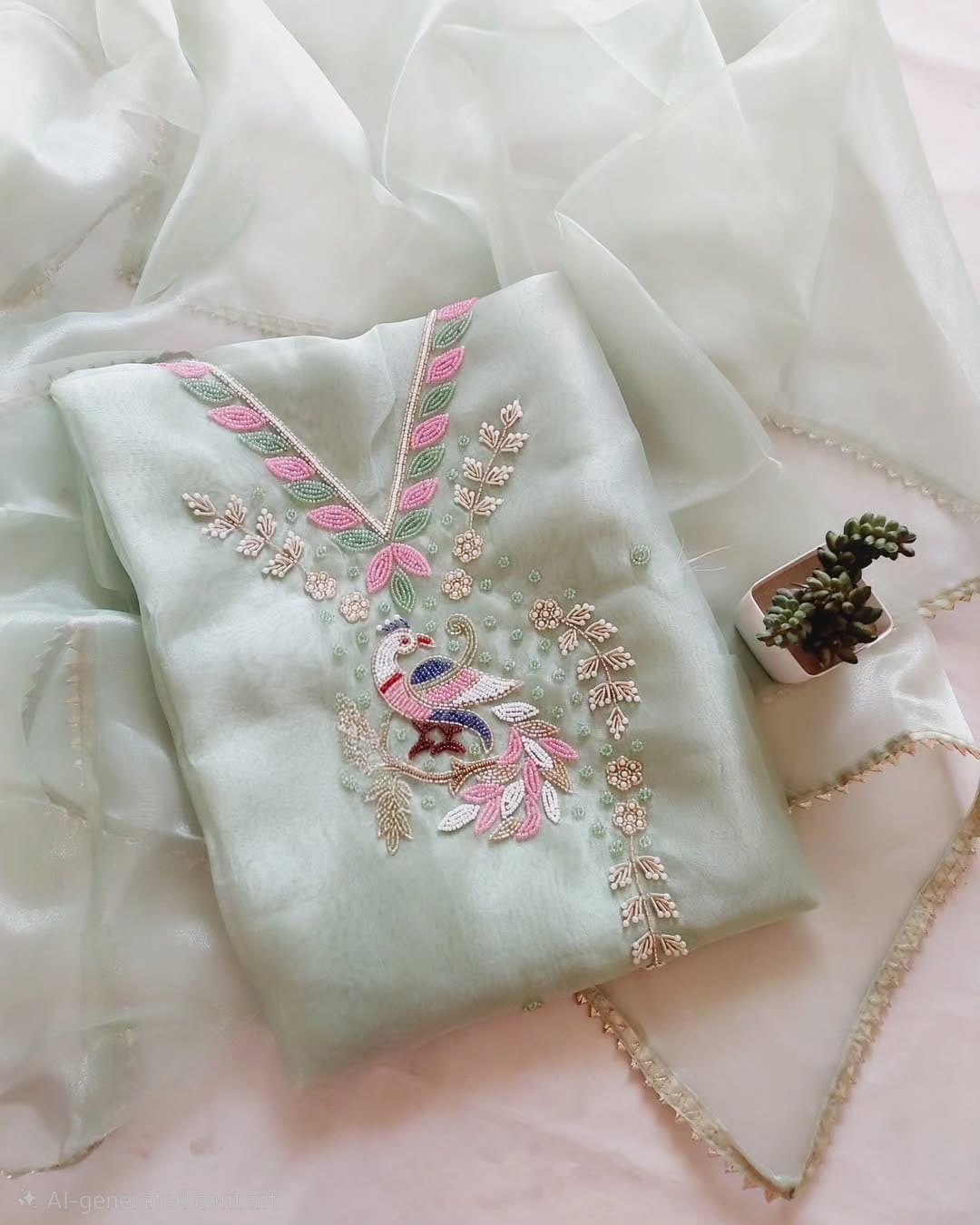 Pure Organza unstitched Suit With Zardozi Work Dupatta