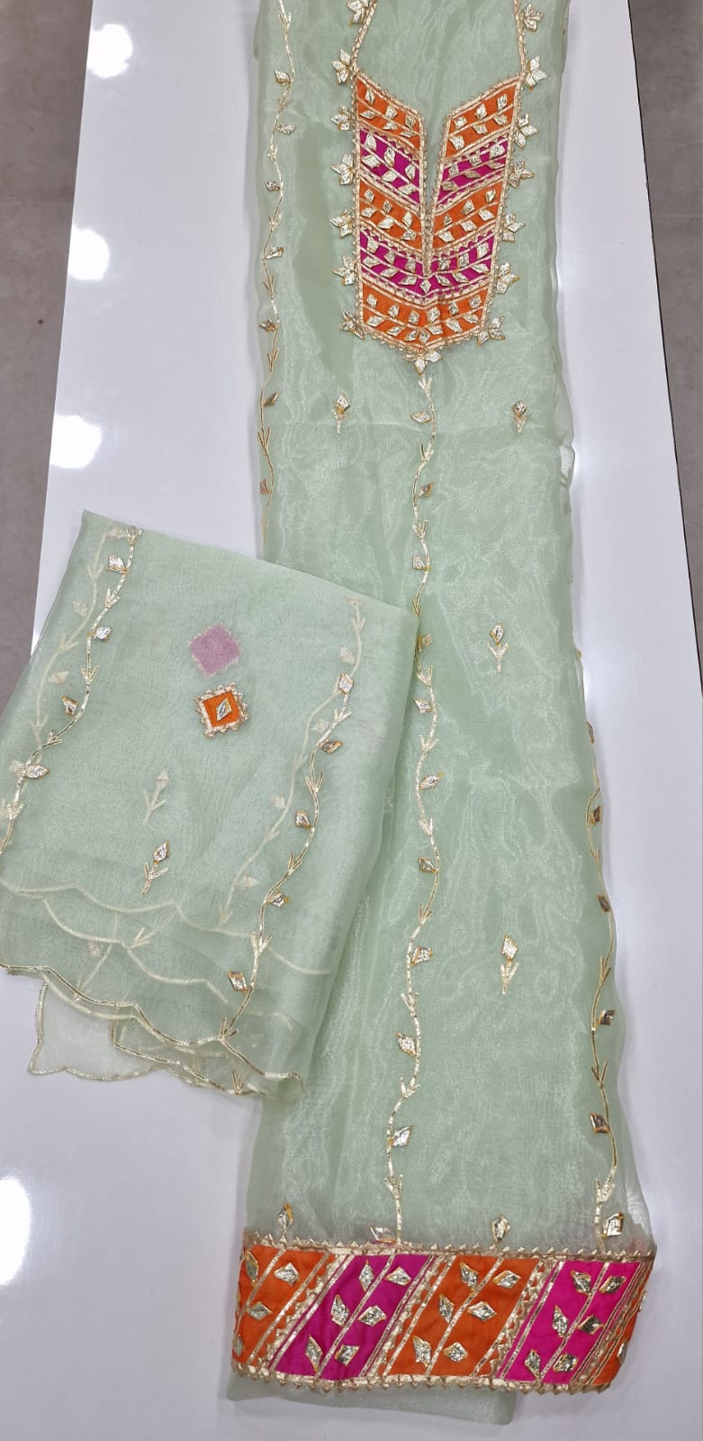 Pure Organza unstitched Suit With Gota Pati Work Dupatta